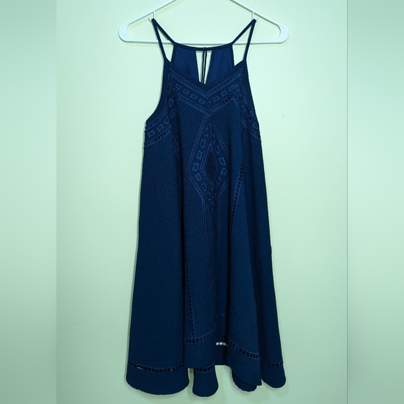 Embroidered long, blue dress - Picture 1 of 3